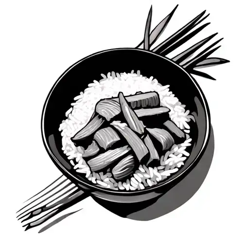 Bowl of Thai curry meat cut up in rice tattoo design idea