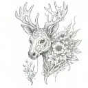 deer with gas mask in a post apocalyptic environment with wounds in his body flowers growing out of them  tattoo design idea
