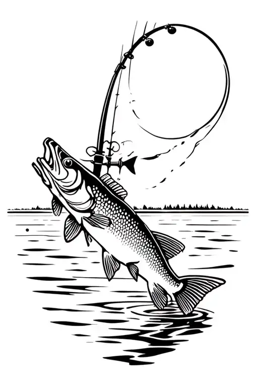 walleye fishing scene tattoo design idea