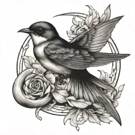 horseshoe carb, barn swallow flying tattoo design idea