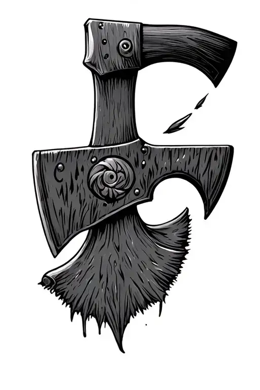 hatchet stuck in skin tattoo design idea