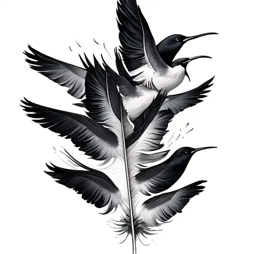 single feather with birds coming off of it tattoo design idea