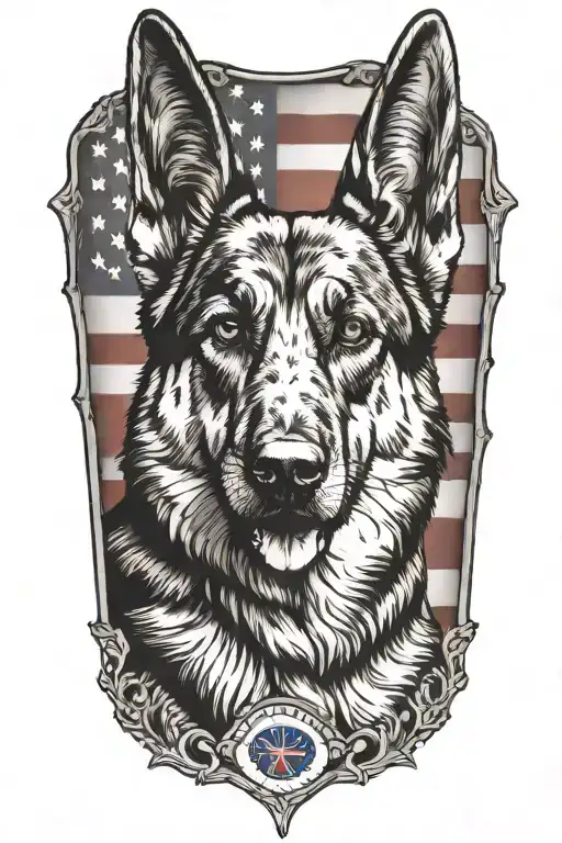 type 1 diabetes German shepherd American flag tattoo design idea
