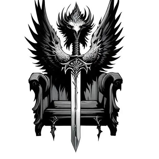 Phoenix And Sword with Crone of thrones  tattoo design idea