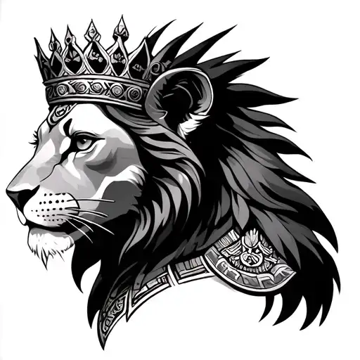 Goddess Sekhmet feminine lioness wearing a crown adorned tattoo design idea