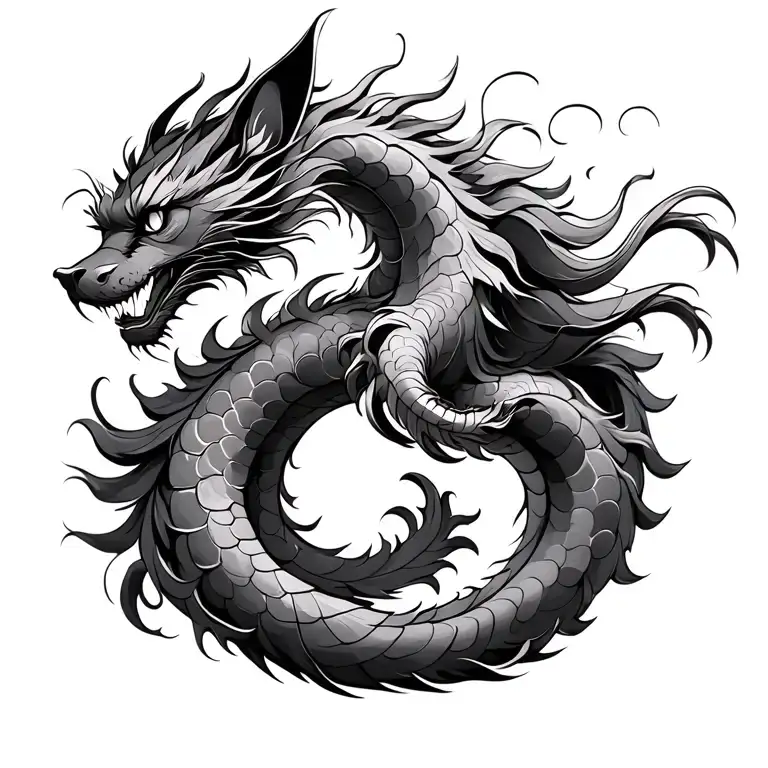 a spiraling back cat like Chinese dragon. tattoo design idea