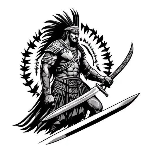 Aztec warrior wielding a sword tattoo design idea
