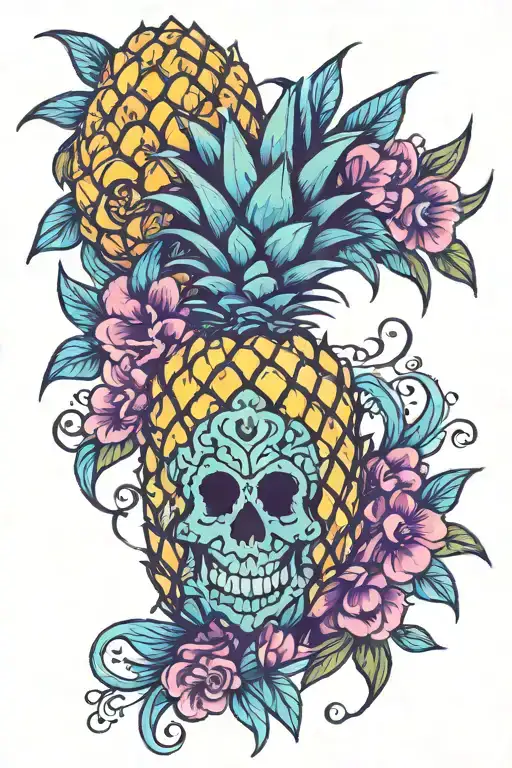 upside-down pineapple blue and purple tattoo design idea