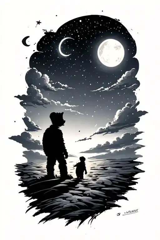 Calvin and Hobbes night sky tattoo design idea