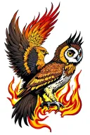 owl and phoenix rising from flames tattoo design idea