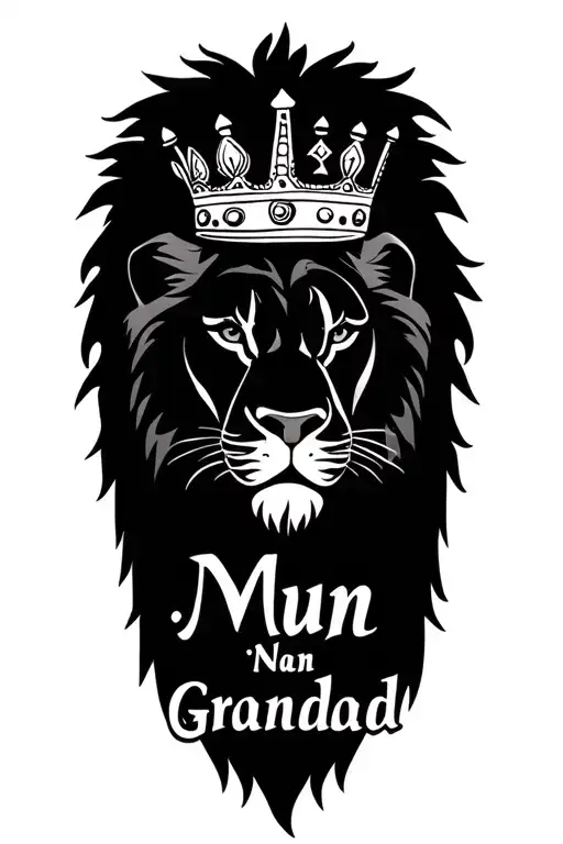 "Mum Nan Grandad" lion wearing a crown tattoo design idea