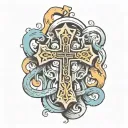 Cross surrounded by a DNA strand with the Bible verse Ecclesiastes 3:1-11 in the center tattoo design idea