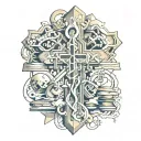 Cross surrounded by a DNA strand with the Bible verse Ecclesiastes 3:1-11 in the center tattoo design idea