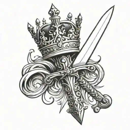 sword with crown hanging tattoo design idea