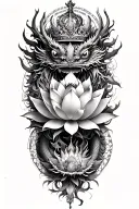 crown, lotus flowers, dragon, alchemy tattoo design idea