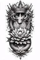 crown, lotus flowers, dragon, alchemy tattoo design idea