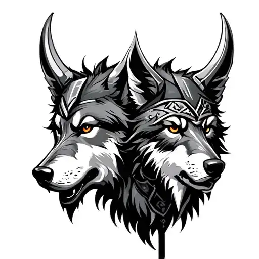 viking warrior, fenrir viking norse wolf tattoo design idea