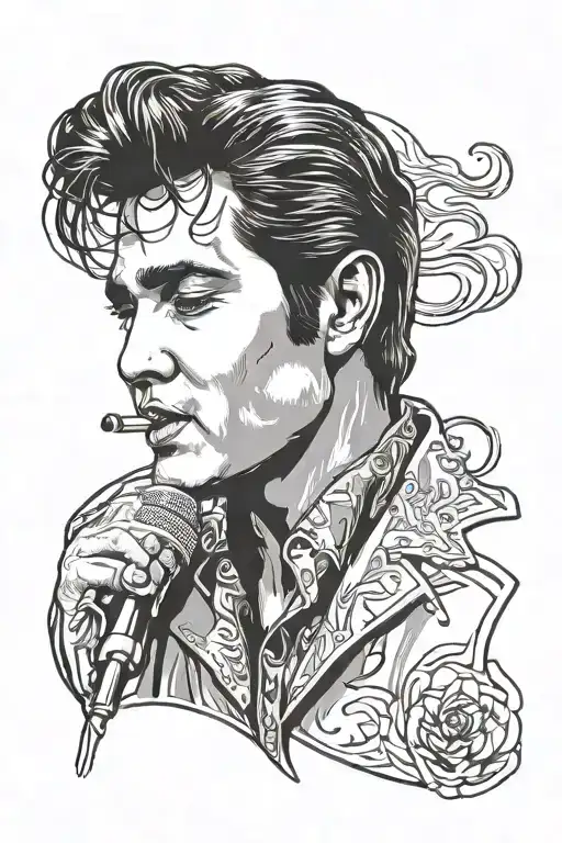 elvis outline silouette singing tattoo design idea