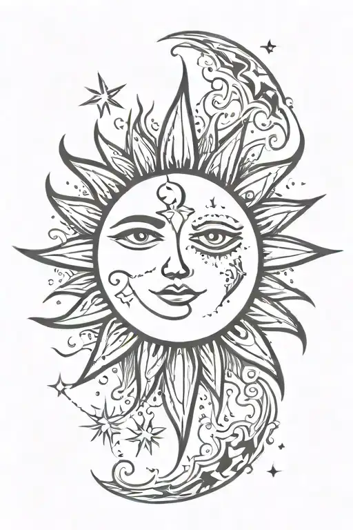 bohemian sun and moon celestial  tattoo design idea