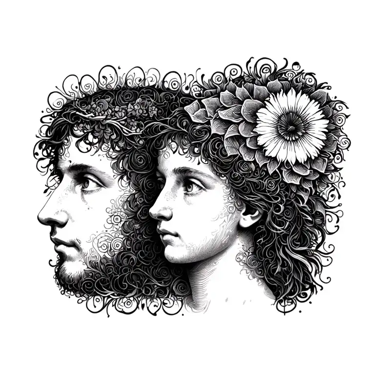 Generate a dramatic blackwork and dotwork tattoo design for Carl Jung’s 'Child' archetype, symbolizing potential. Depict tattoo design idea