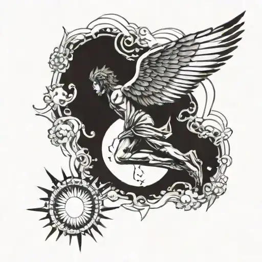 Icarus flying infront of sun tattoo design idea
