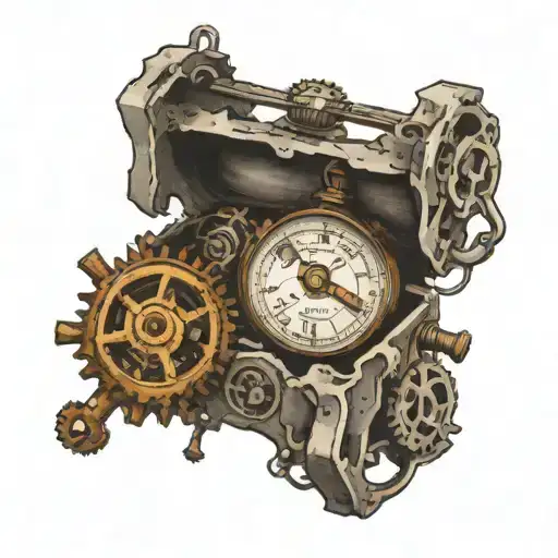 chest price of a smashed stopwatch with the gears on the inside showing with cogs around it  tattoo design idea
