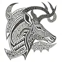  a Springbok with African patterns behind it with two spears and 4 world cup trophies  tattoo design idea