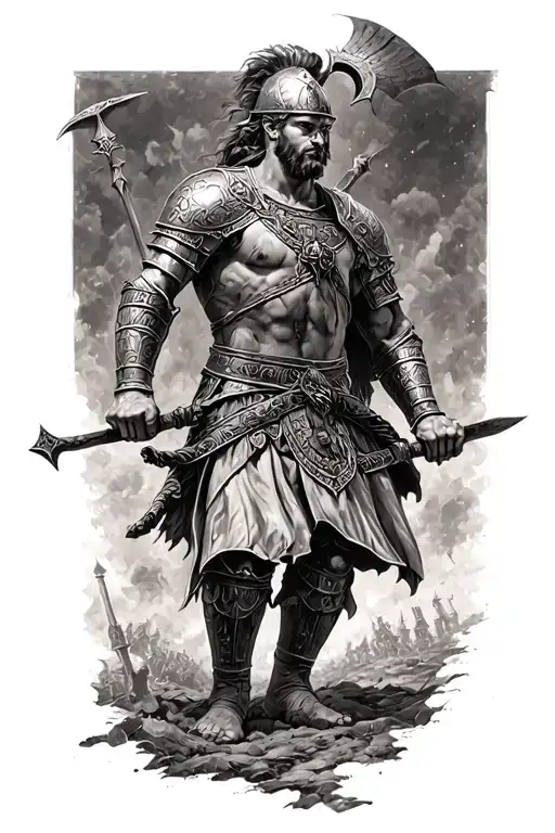 Germanic warrior in battle scene tattoo design idea