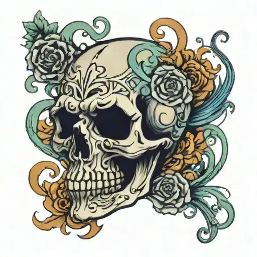 skull and tendrills tattoo design idea