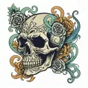 skull and tendrills tattoo design idea