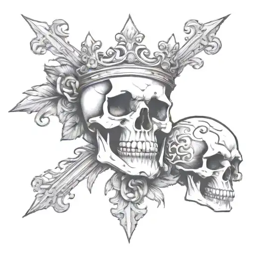 the skull without a crown is on fire tattoo design idea
