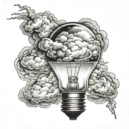 storm clouds light bulb tattoo design idea