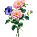 chrysanthemum and peony and aster and morning glory flowers together tattoo design idea