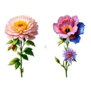 chrysanthemum and peony and aster and morning glory flowers together tattoo design idea