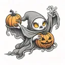 cute ghost holding pumpkin tattoo design idea