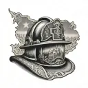Firefighter helmet with a stylized map of Australia in the background tattoo design idea