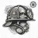 Firefighter helmet with a stylized map of Australia in the background tattoo design idea