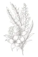 Lily of the Valley , Aster and feathers falling tattoo design idea
