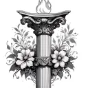 column with a flame on top and some subtle floral arrangement near the base. make sure the column is the main focus  tattoo design idea