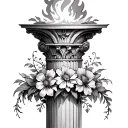 column with a flame on top and some subtle floral arrangement near the base. make sure the column is the main focus  tattoo design idea