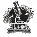 A stylized blackwork tattoo of a microscope surrounded by animal silhouettes tattoo design idea