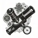 A stylized blackwork tattoo of a microscope surrounded by animal silhouettes tattoo design idea