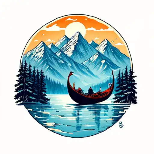 gondola and mountains tattoo design idea