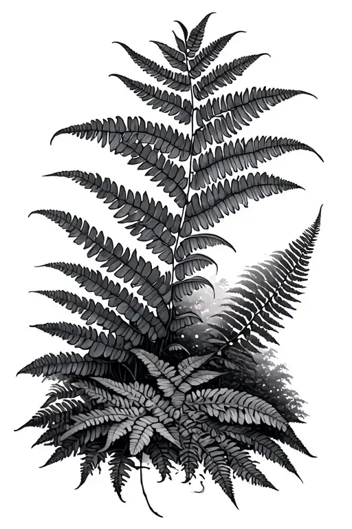 ferns and forest scene tattoo design idea