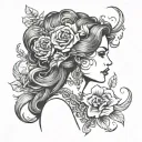 tornado floral lady head profile holding tattoo design idea