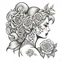 tornado floral lady head profile holding tattoo design idea