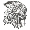 African Warrior With Native American headress pattern incorporating tattoo design idea