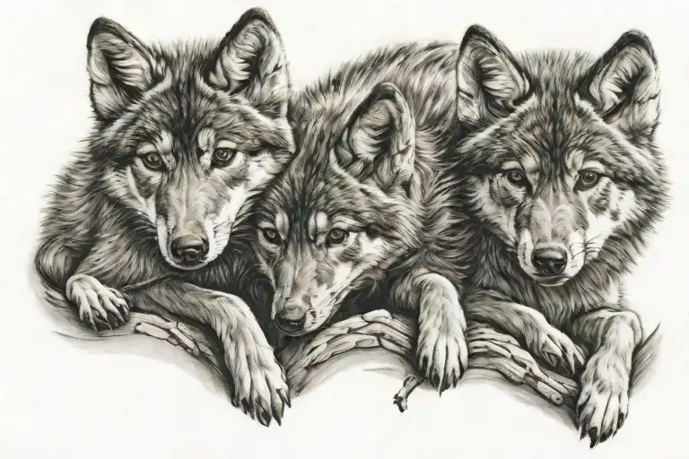 two baby wolves representing family tattoo design idea