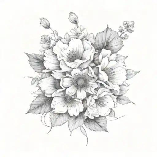 July august november birth flower bouquet tattoo design idea
