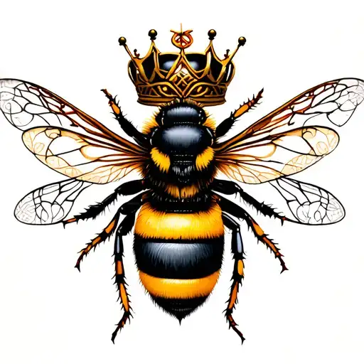 celtic male crown over yellow and black bee with a crown with a celtic love knot symbol between the bee and the crown tattoo design idea